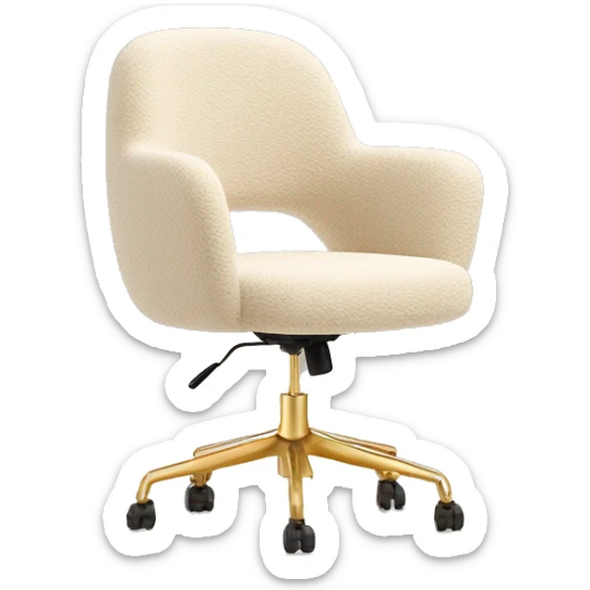 Contemporary Boucle beige  desk chair with gold legs in aesthetic style  sticker