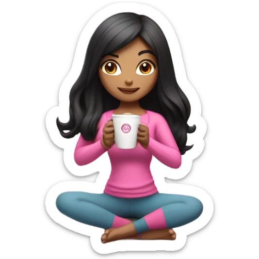 Yoga catgirl with coffee black long hair and gothic skin full body pink sport  sticker