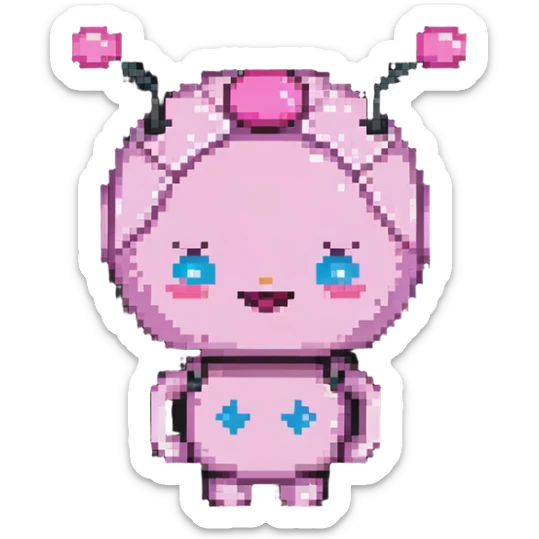 Majin Buu from Dragon Ball Z, pink round character, antenna on head, cute facial expression sticker