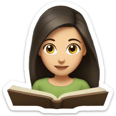 Long dark brown hair with brown eyes woman reading a book  sticker