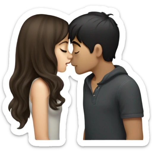 Light brunette girl Kissing boy with dark hair and beats sticker