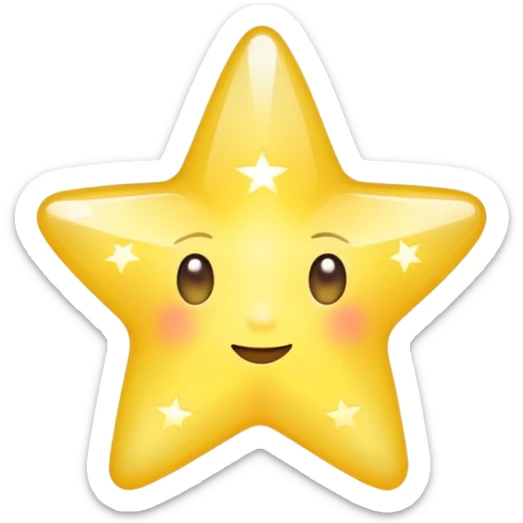 Generate a high-quality 3D cartoon-style emoji of a yellow sparkling star, glittering and shining effect, smooth gradient colors, rounded and cute appearance, no human faces, simple white background, high-resolution.

 sticker