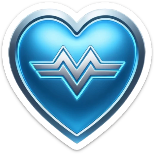 Futuristic premium medical AI logo emoji, sleek metallic heart or shield, ECG line forming stylized letters AI, neon blue and silver, 3D effect, glowing edges, minimal but bold, tech-savvy, high-tech healthcare branding, instantly recognizable, viral-ready, vector flat style with subtle shadows sticker