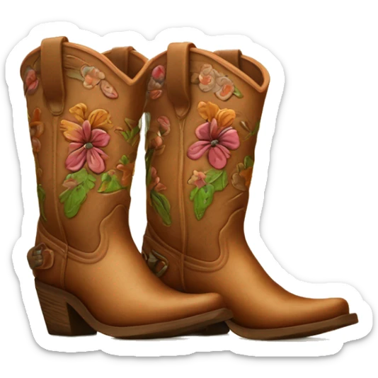 Realistic pair of isolated rleather wooden tooled flower pattern cowgirl boots. sticker