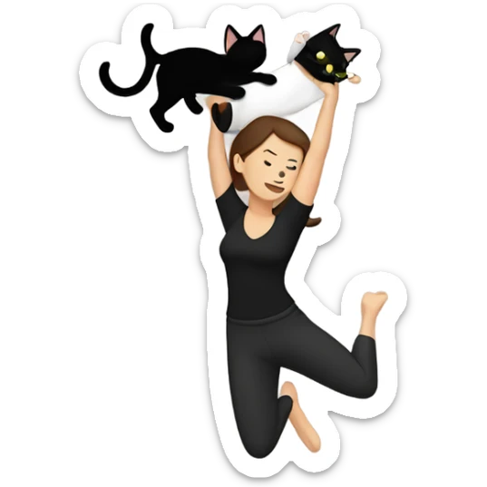Brunette white woman lifting black cat in the air above head sticker