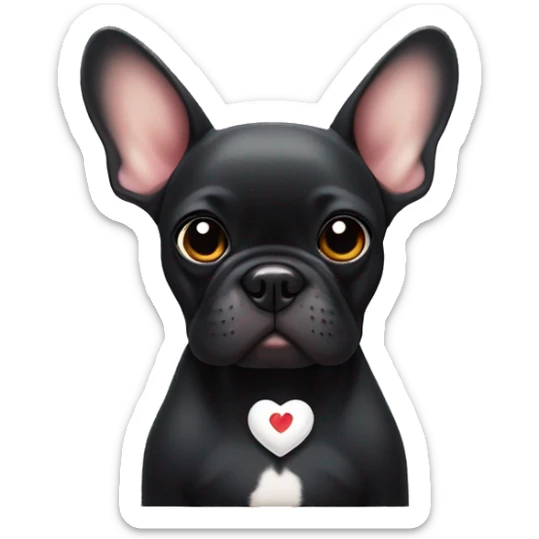 Black french bulldog with a tiny white mark on chest. Holding a heart in paws  sticker