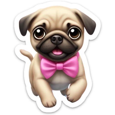 Baby pug with big pink
eyes wearing a pink bow above 1 ear jumping in a puddle  sticker
