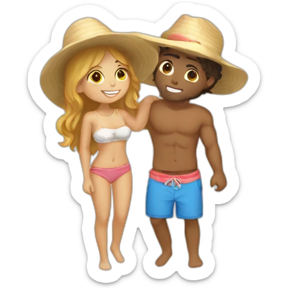 with beach clothes young metis man and white woman kiss love sticker