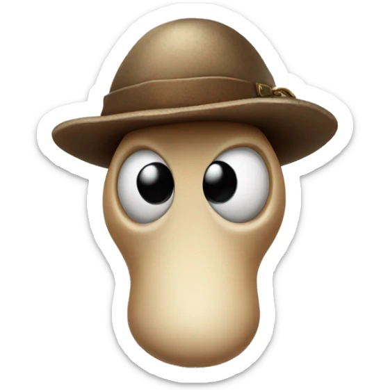 mushroom cartoon with eyes and mouth, wearing indiana jones outfit sticker