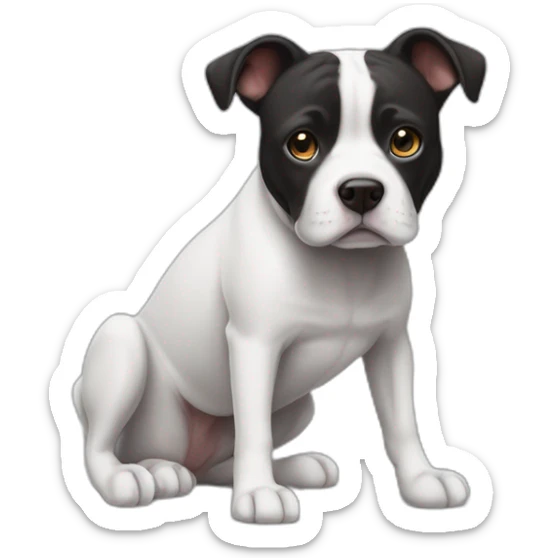 Staffi femmelle noir avec des chaussettes blanche  sur ses  pattes et un trait blanc inteoeil sticker