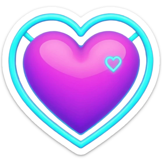 futuristic minimalistic glowing heart made of purple (#8B5CF6) and cyan (#00E0FF) neon lines, dark background, digital tech aesthetic, no face, 1:1 aspect ratio sticker