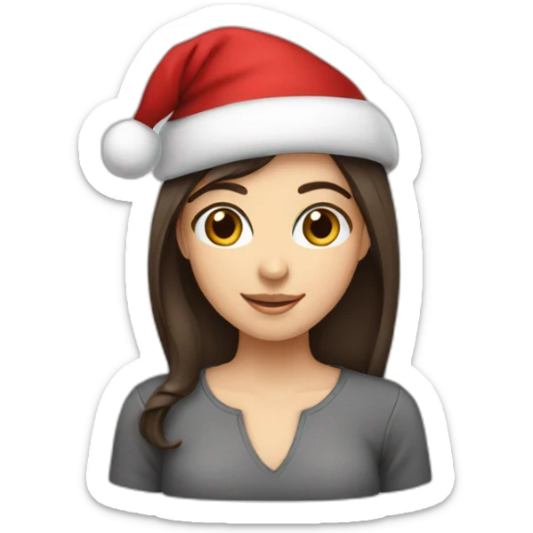 white-girl-dark brown hair- dark brown-eyes-wearing-santa-hat sticker