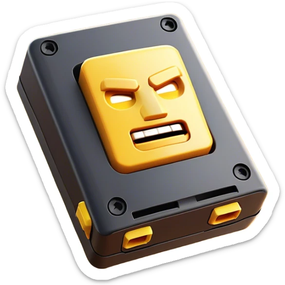 Clash of Clans aesthetic: Cinematic Playful Classic Game Cartridge Portrait Emoji, rendered in a 3D vector-style similar to standard emojis with minimal shading and bold, simplified shapes. A compact, distinct form with signature details, softly glowing with a nostalgic gaming charm. Simplified yet unmistakably iconic, highly detailed and consistent, glowing with a soft radiance and high shine. Stylized with a touch of retro gaming magic and a soft glowing outline, capturing the essence of a beloved gaming relic with a friendly, playful manner! sticker