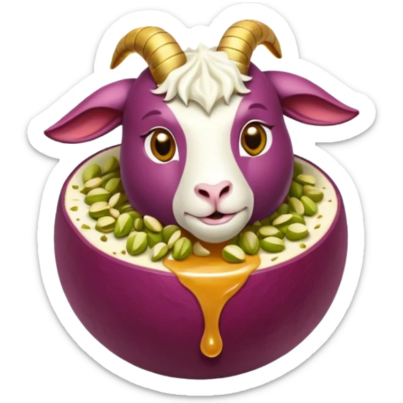 goat ball- a red seedless grade enrobed in goat cheese rolled in crushed pistachios and drizzled with honey sticker