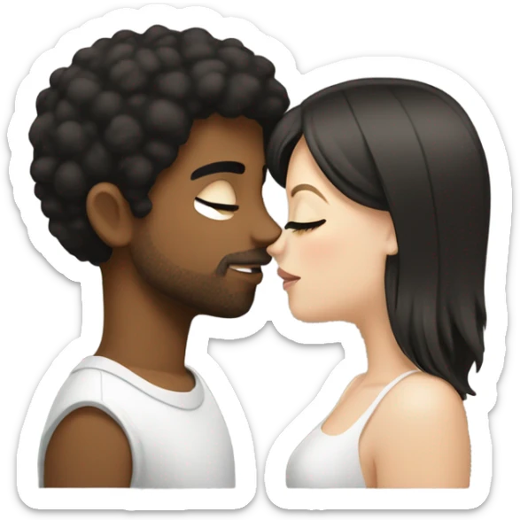 Brown guy kiss white girl both black hair kissing sticker
