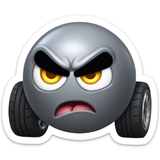 Metal cute mad Kirby Gray ball driving on 4 car wheels with mad eyebrows game sticker