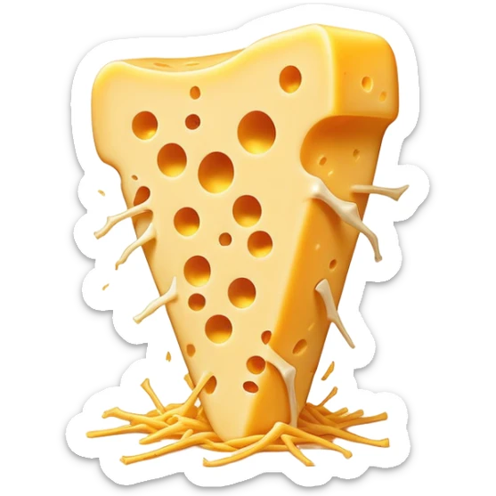 Glowing shredded cheese floating near a femur bone that has a magical golden light at its healing point. An ethereal K2 vitamin symbol pulses between them, channeling healing energy from the cheese to strengthen and repair the bone structure. sticker