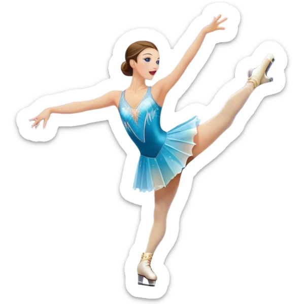 An icon of a theatrical ice show with close-up costumed figure skater performing a dramatic scene on a glowing ice stage. Spotlights, colorful scenery, and a cheering audience in a grand arena convey the magic and artistry of the ice performance. Transparent background included. sticker