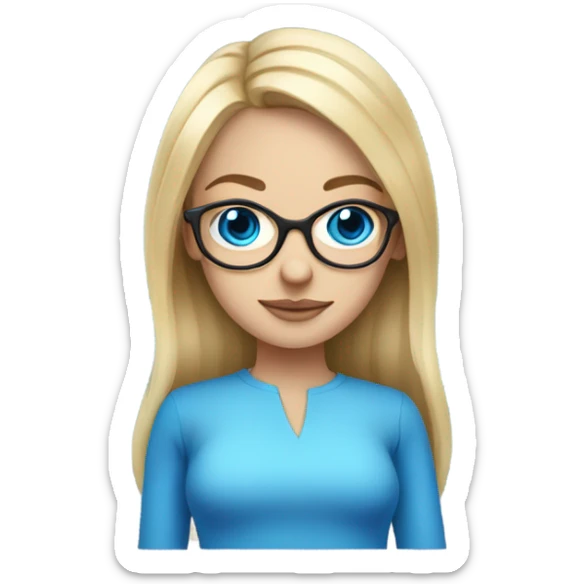Blonde girl with blue eyes and a middle parting with blue glasses and hourglass body sticker