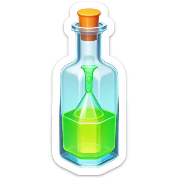 Clash of Clans aesthetic: Cinematic Playful Sci-fi Health Potion Emoji, rendered in a 3D vector-style similar to standard emojis with minimal shading and bold, simplified shapes. A compact, futuristic vial with a glowing neon liquid and sleek contours, softly glowing with a healing cosmic charm. Simplified yet unmistakably iconic, highly detailed and consistent, glowing with a soft radiant glow and high shine. Stylized with a touch of futuristic alchemy and a soft glowing outline, capturing the essence of a vital energy elixir with a playful, interstellar spirit! sticker