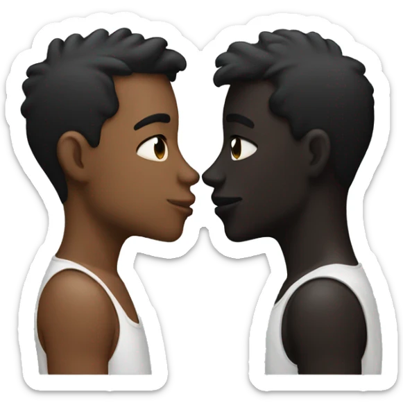 two guys kissing. one white skin person and the other one black skin sticker