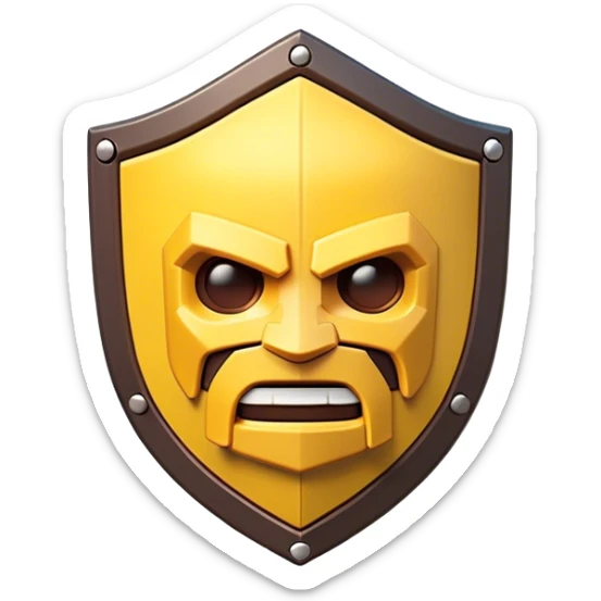Clash of Clans aesthetic: Cinematic Playful Pixel 3D Shield Emoji, rendered in a 3D vector-style similar to standard emojis with minimal shading and bold, simplified shapes. A compact, distinct form with signature details, softly glowing with a pixelated adventure charm. Simplified yet unmistakably iconic, highly detailed and consistent, glowing with a soft radiance and high shine. Stylized with a touch of classic pixel-art charm and a soft glowing outline, capturing the essence of a beloved gaming relic with a friendly, playful manner! sticker
