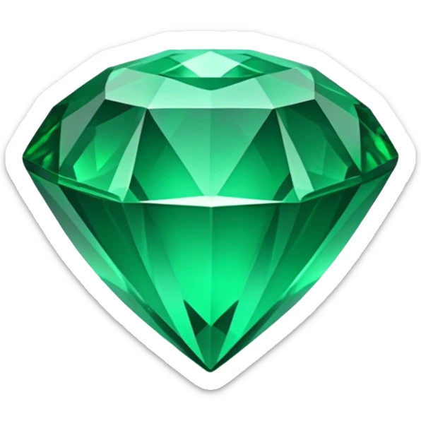 Cinematic Realistic Emerald Emoji, Deep and lush, with a vibrant green hue that catches light, creating a brilliant, sparkling effect across its polished surface. The facets of the gem catch the light in rich, deep reflections, radiating a sense of luxury and nature. Soft glowing outline, capturing the essence of natural beauty and timeless elegance in a vivid emerald. sticker