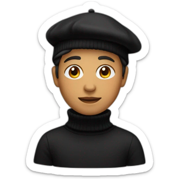 person wearing a black turtleneck sweater on their body and beret on their head sticker