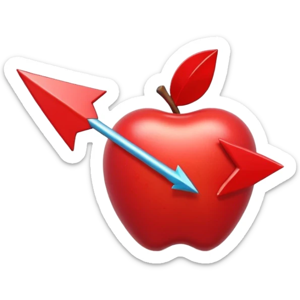 3D Apple style emoji of a pointed arrow, sleek and shiny, vibrant colors, floating on white background, soft shadows, high detail, playful and cute. sticker