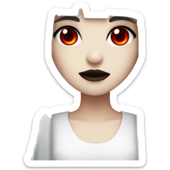 a white goth girl with black long hair and fringe and red eyes sticker