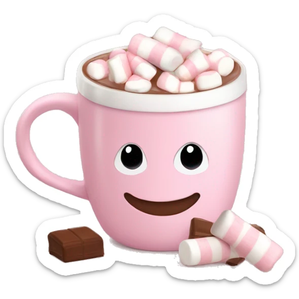 Light Pink mug of hot chocolate with marshmallows  sticker