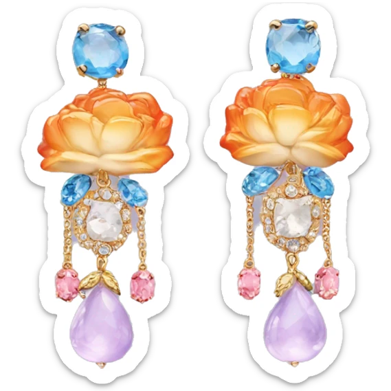 Dolce and Gabbana earrings with white and colourful lavender light blue orange pink and golden detais sticker