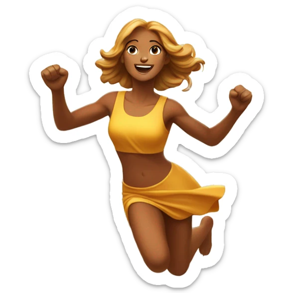 wheat harvest goddess, golden brown hair, sprinting with large stride and arms outstretched sticker