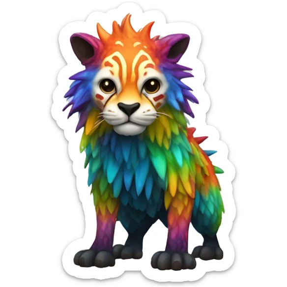 a colorful edgy vernid-fionbri-animal-creature with splash patterns full body sticker