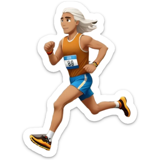 Tall man with long brown and white hair running in Rome marathon, Colosseum in background sticker