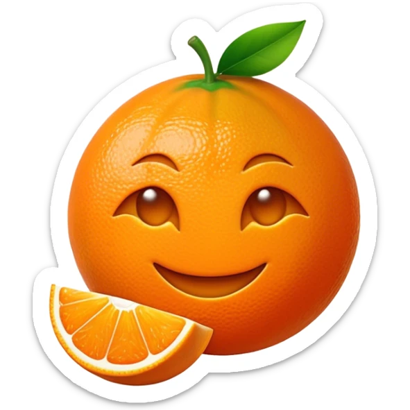 Cinematic Realistic Orange Emoji, Juicy and vibrant, with a bright, glossy skin that gleams in the light, revealing a slight texture from the natural pith. The orange segments peek through as the fruit radiates refreshing energy. Soft glowing outline, capturing the essence of a sweet, zesty burst of flavor in a perfect orange! sticker