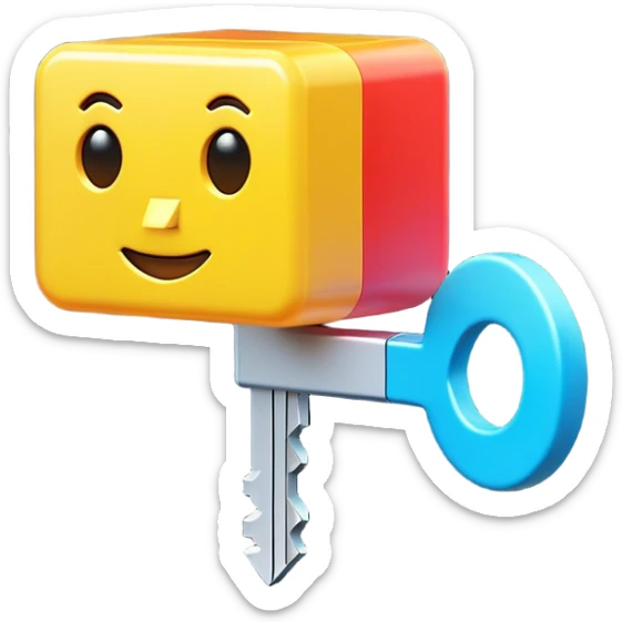 Clash of Clans aesthetic: Cinematic Playful Pixel 3D Key Portrait Emoji, rendered in a 3D vector-style similar to standard emojis with minimal shading and bold, simplified shapes. A compact, distinct form with signature details, softly glowing with a pixelated adventure charm. Simplified yet unmistakably iconic, highly detailed and consistent, glowing with a soft radiance and high shine. Stylized with a touch of classic pixel-art charm and a soft glowing outline, capturing the essence of a beloved gaming relic with a friendly, playful manner! sticker