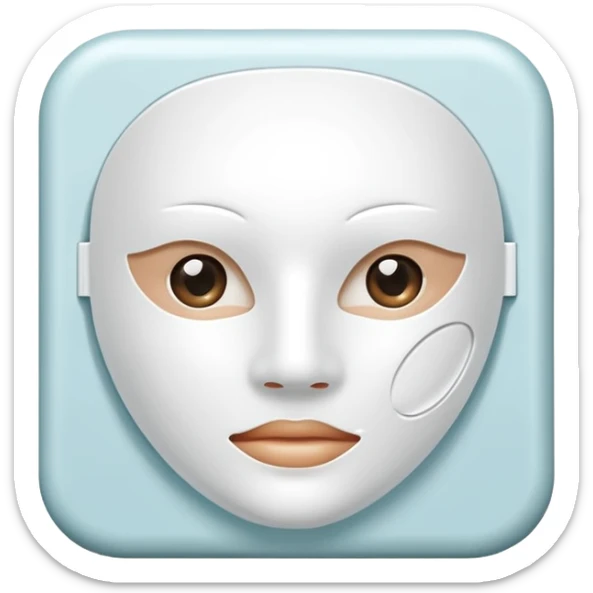 a beauty product box of skincare white  mask pack with rounded eyehole sticker