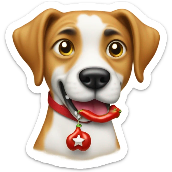 Dog with chili pepper necklace, money bag for eyes and a cash bone in his mouth sticker