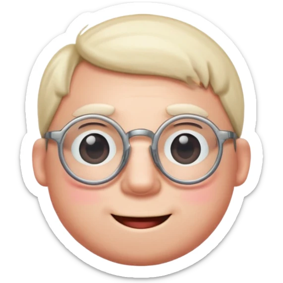 a guy who looks like kirby with a very round head, white skin and glasses sticker