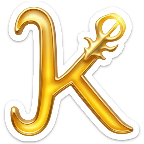 Ethereal golden vitamin K2 symbol floating beside a luminous glowing bone. The K2 symbol emits gentle rays of light that flow toward the bone, causing it to shine with a strengthening golden aura. sticker