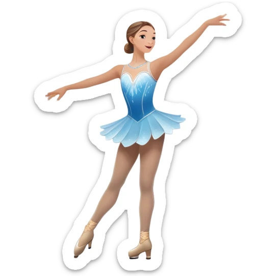 An icon showing a graceful figure skater performing a spin on the ice in a grand ice palace. The rink is illuminated by soft light beams, with cheering spectators in the stands. Snowflakes gently fall, adding to the magical atmosphere. Transparent background highlights elegance and artistry. sticker