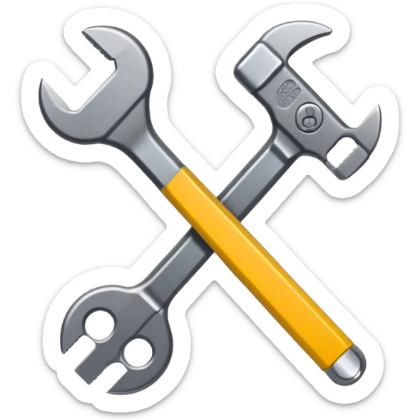 A flat-style illustration of a crossed pencil and wrench icon, symbolizing vocational training. Clean, minimal, black icon on white background, cartoon style, iOS emoji aesthetic. sticker