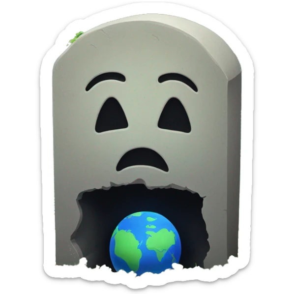 Grave emoji with a earth symbol on it and the earth is sad sticker