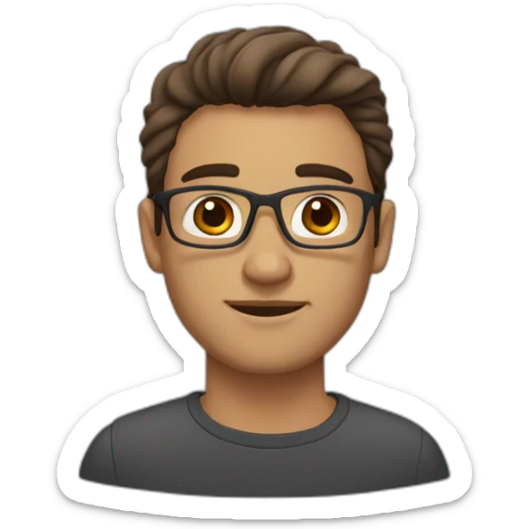 a men with brown eyes, midle part hair, and wear glassrs sticker