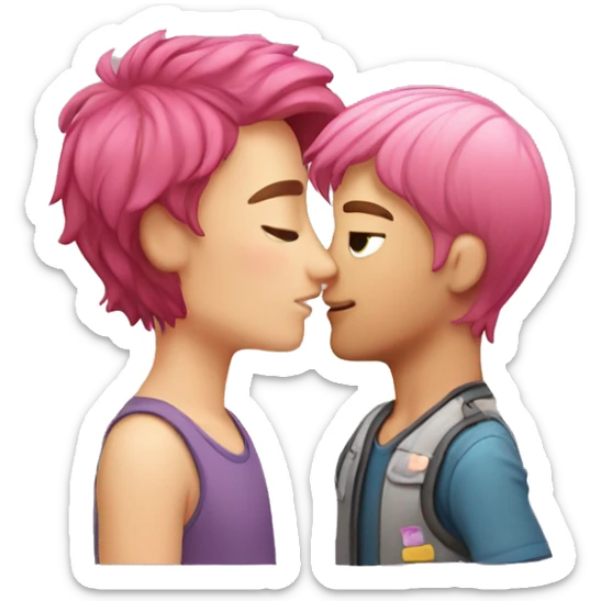 Girl with pink hair kiss man with brown hair sticker