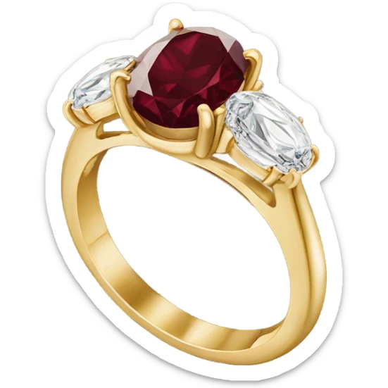 Gold oval engagement ring with burgundy diamond sticker