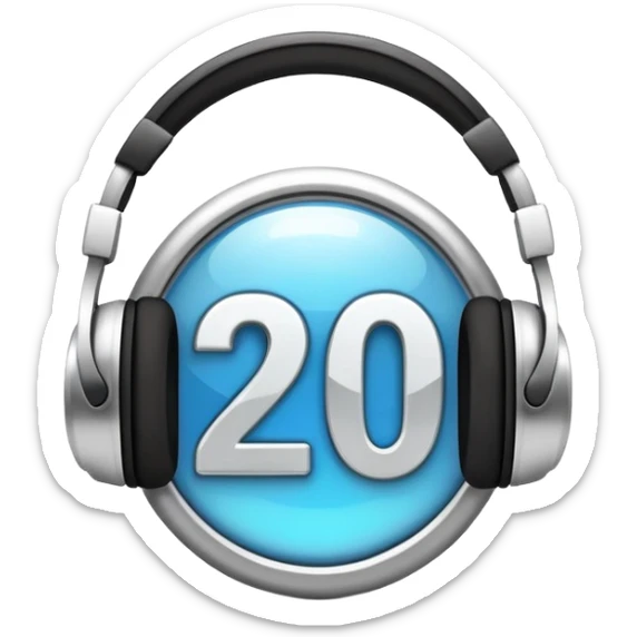 Music playlist badge with large "2010" number in the center, with headphones sticker