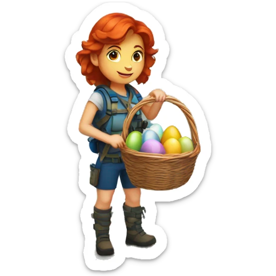 Female mountain climber red hair with Greek flag and holding Easter eggs basket sticker