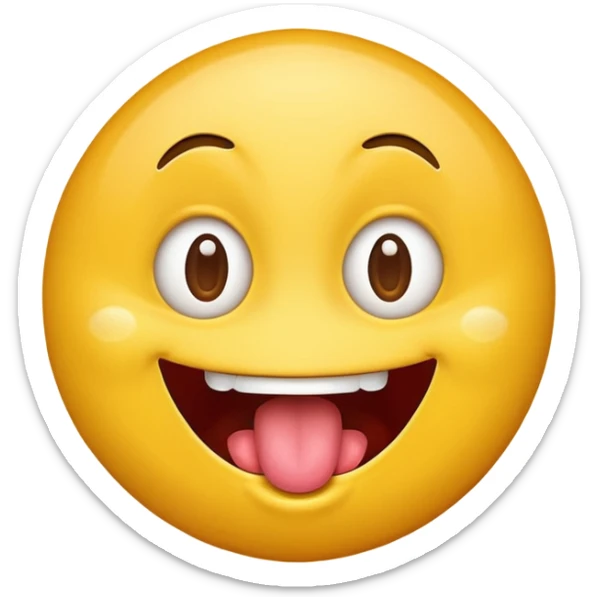 yellow emoji face with crazy eyes emerging from face and tongue sticking out wildly  sticker